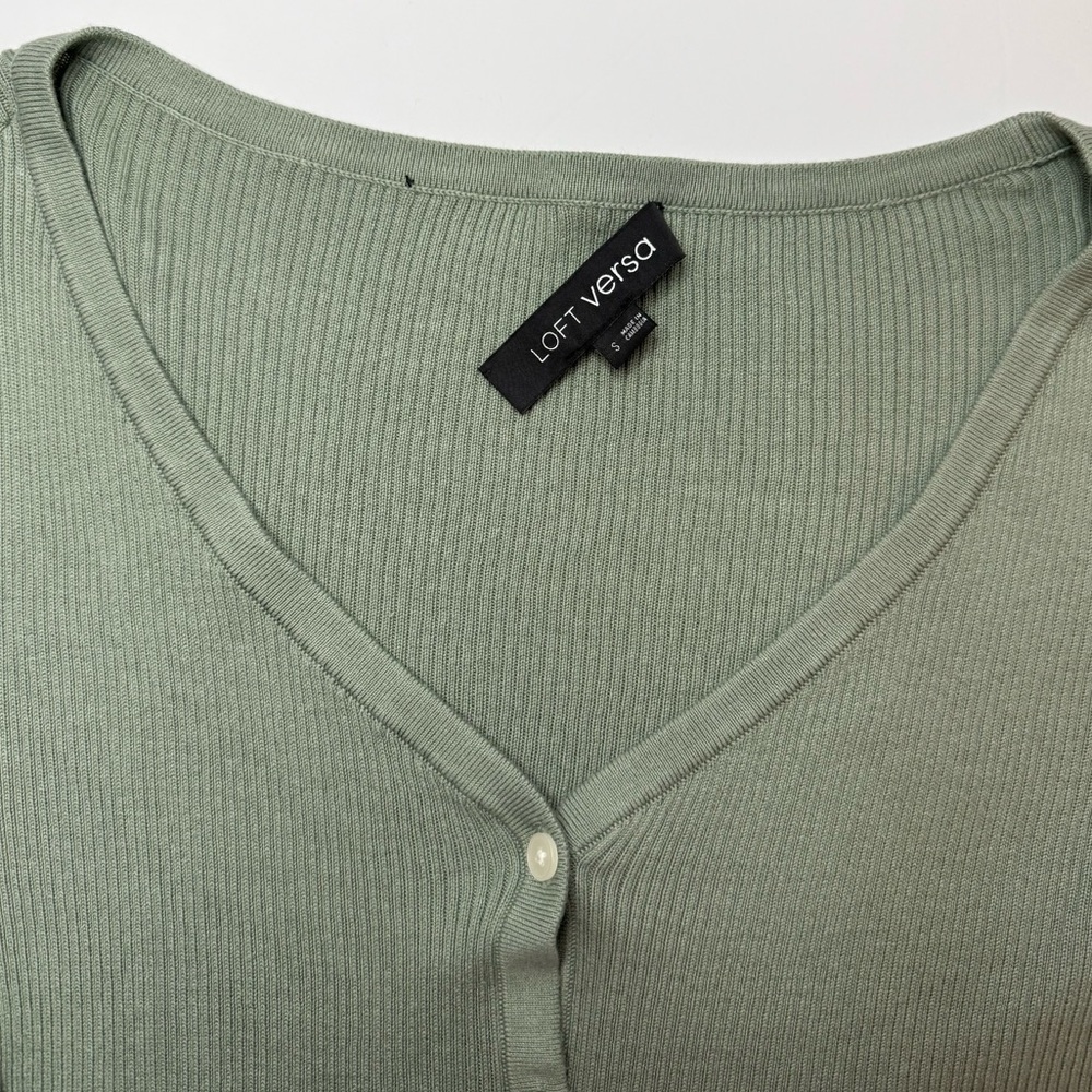 LOFT Versa Ribbed V-Neck Cardigan Frosted Sage Green Size S - Picture 11 of 13
